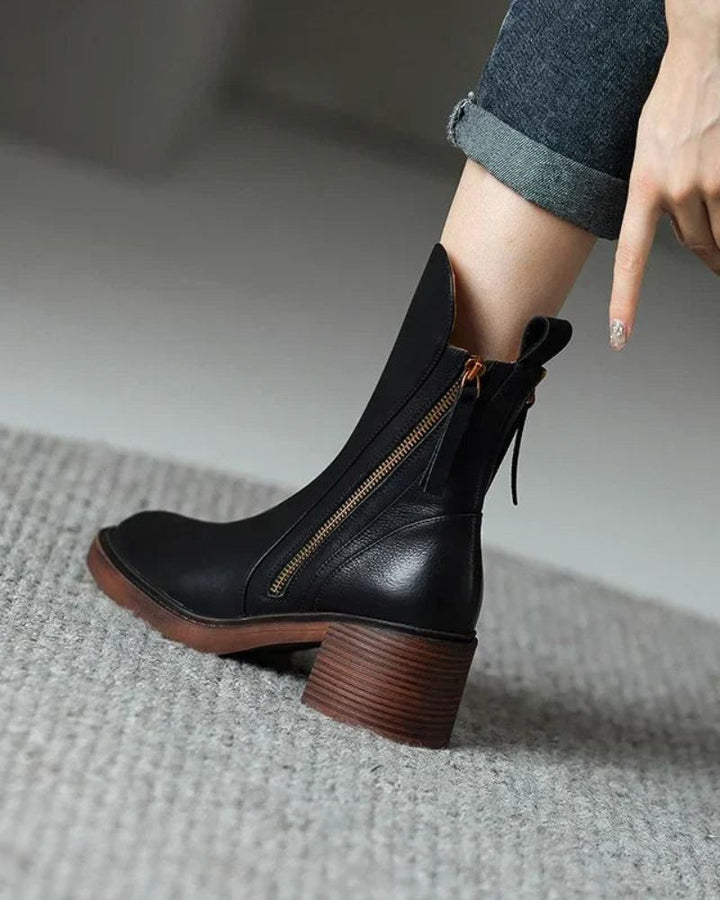 Belle Étoile Nice™ | Garciel – Bottines noires en cuir à talon confort, élégantes et intemporelles