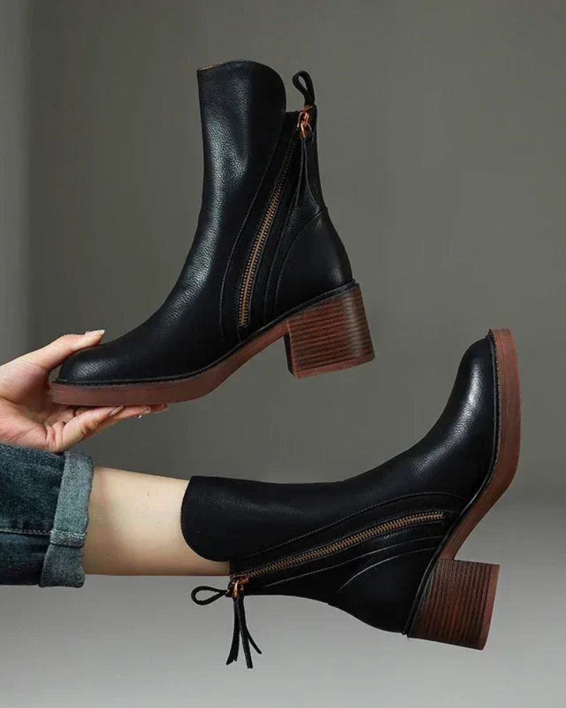 Belle Étoile Nice™ | Garciel – Bottines noires en cuir à talon confort, élégantes et intemporelles