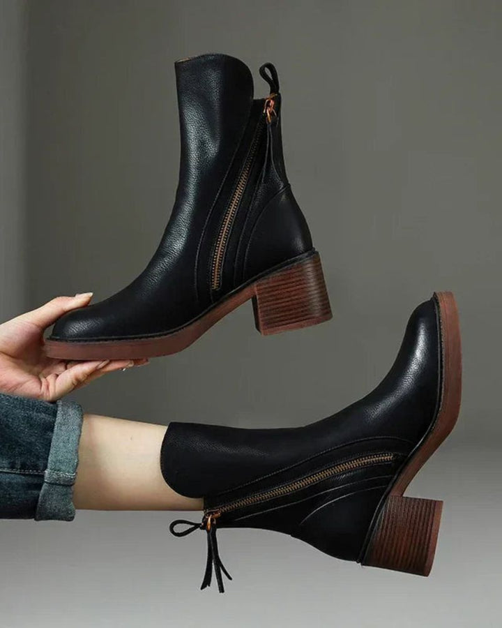 Belle Étoile Nice™ | Garciel – Bottines noires en cuir à talon confort, élégantes et intemporelles